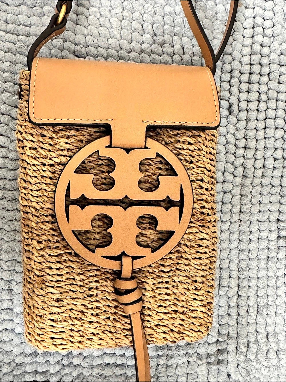 Tory Burch Miller Basket-Weave Phone Crossbody Bag Brown